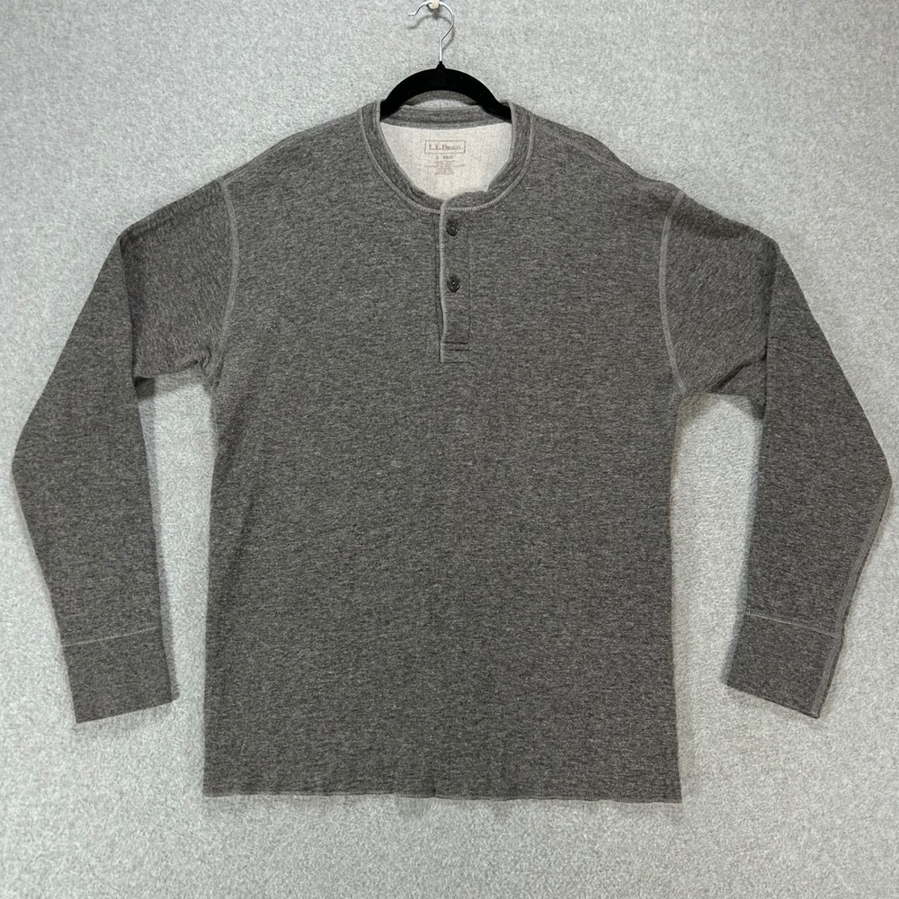LL Bean Henley Shirt Mens M Grey Wool Blend Outdoor Classic Heritage